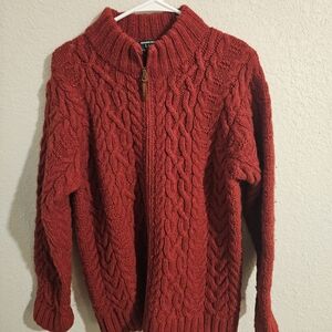 Vintage, Exclusive Lauren Ralph Lauren Red Cable Knit Zip-Up Sweater